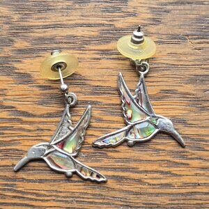 Vintage Hummingbird earrings with abalone shell inlay.